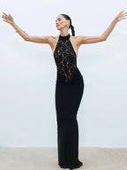 Wrap dress women sleeveless stretch knit ankle length maxi dress