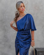 Aria | Women's Midi Dress | Asymmetric One Shoulder, Draped | Evening