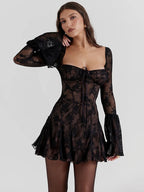 Women Lace Mini Dress Flared Long Sleeves | Zara