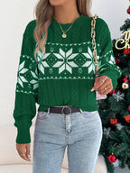 Christmas Jumper Women Knitted Snowflake Pattern Long Sleeve Top