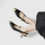 Women Block Heel Pumps Jacquard Pearl Strap
