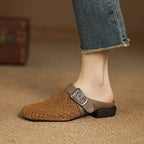 Women Suede Leather Clogs Buckle Strap