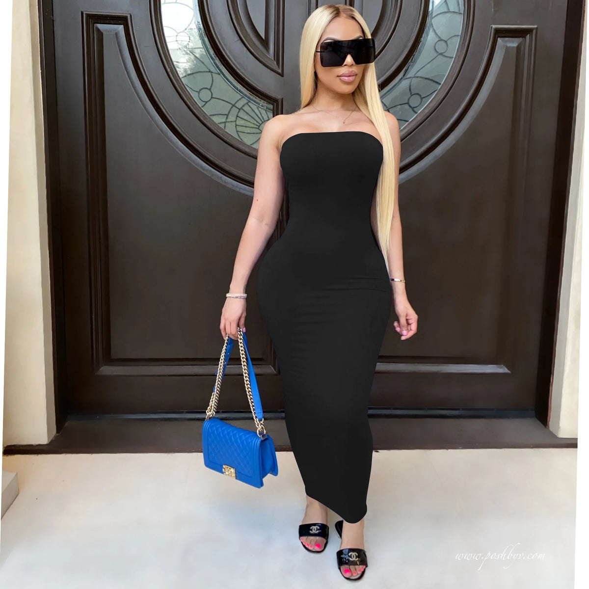 Wrap Dress Women Strapless Ankle Length Stretch Bodycon Dress