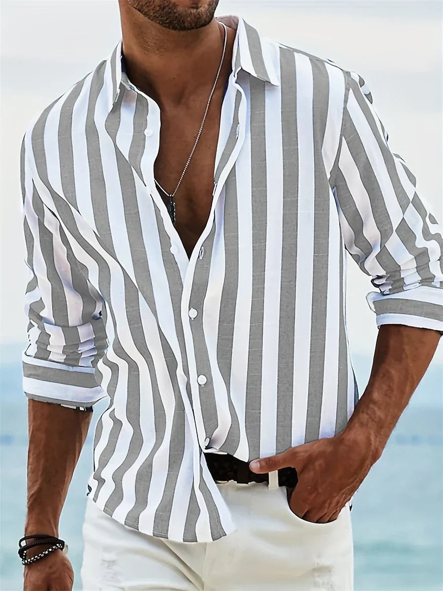 Leah | Men's Linen Shirt | Summer, Striped, Relaxed Fit | Blue & White