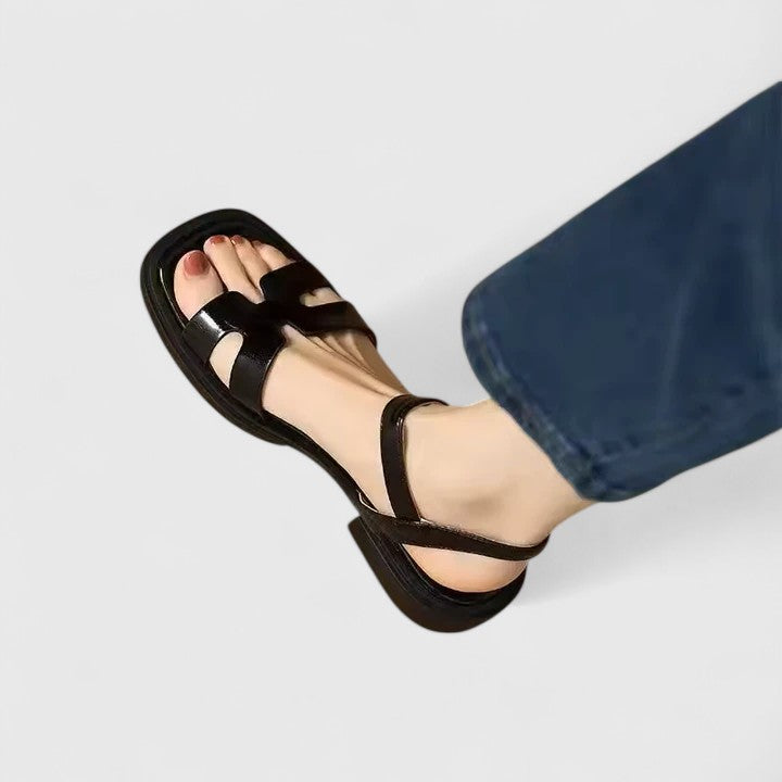 Women Heeled Sandals Ankle Strap Orthopedic Low Heel Padded Footbed