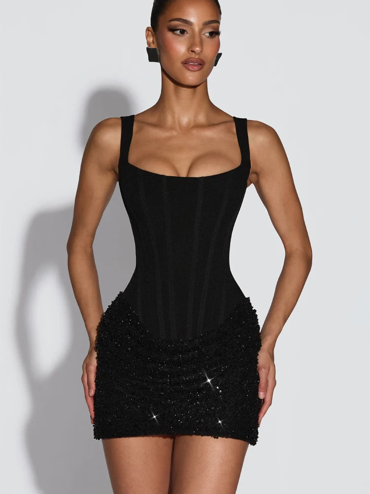 Sequin Dress Women Sleeveless Off Shoulder Sheath Mini Sparkly
