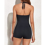 One Piece Swimsuit Women Boyleg Full Coverage Solid Woven Fabric