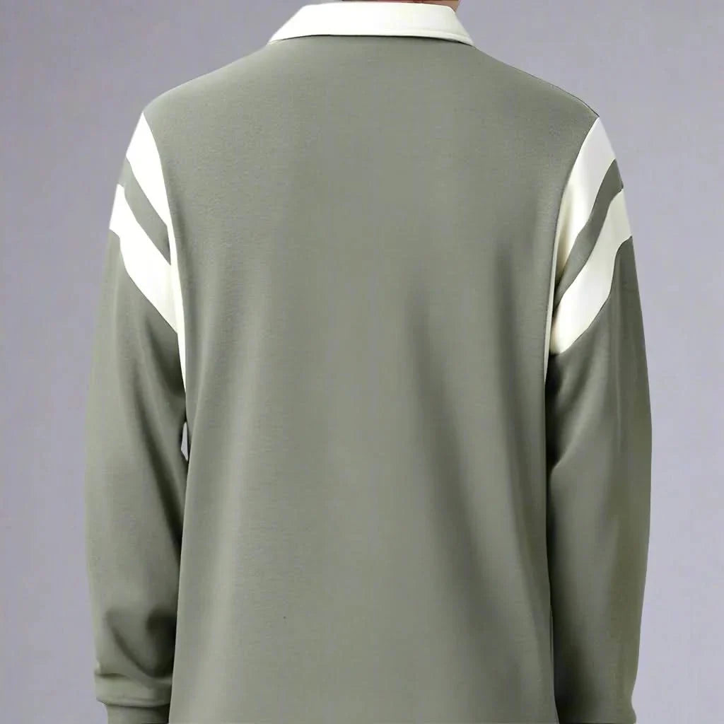 Men Cotton Blend Long Sleeve Polo Zipper