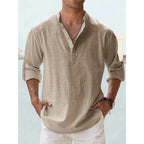 Hawaiian Shirt Men | Cotton Linen Lightweight Long Sleeve Beach Shirt