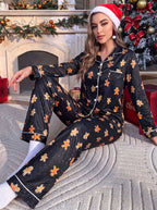 Women Christmas Pajama Set 2 Piece Long Sleeve Ankle Length Pants