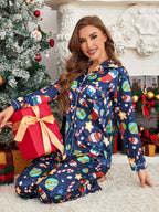Women Christmas Pajamas Two Piece Set Long Sleeve Allover Print