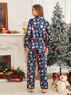 Women Christmas Pajamas Two Piece Set Long Sleeve Allover Print