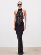 Wrap dress women sleeveless stretch knit ankle length maxi dress