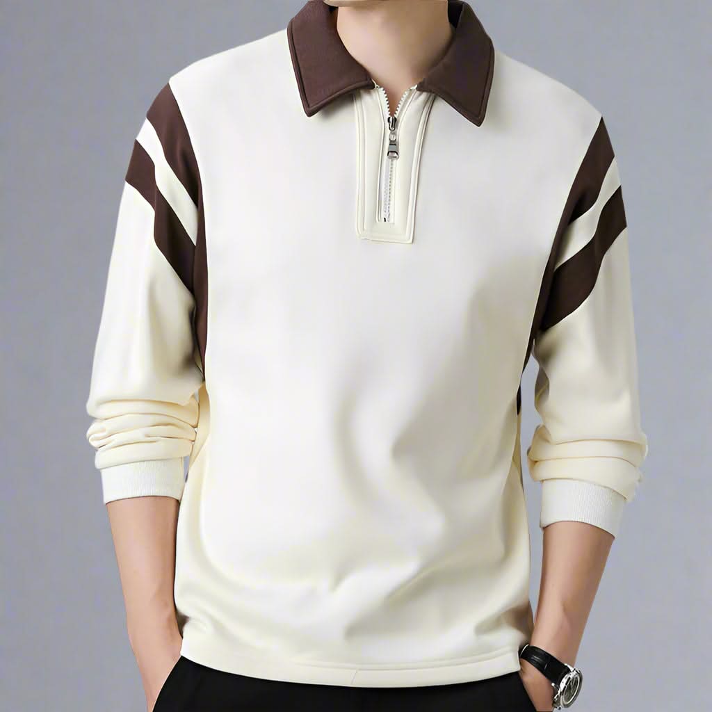 Men Cotton Blend Long Sleeve Polo Zipper