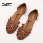 Braided Sandals Women Flat Roman Style Cross Strap Low Heel Shoes