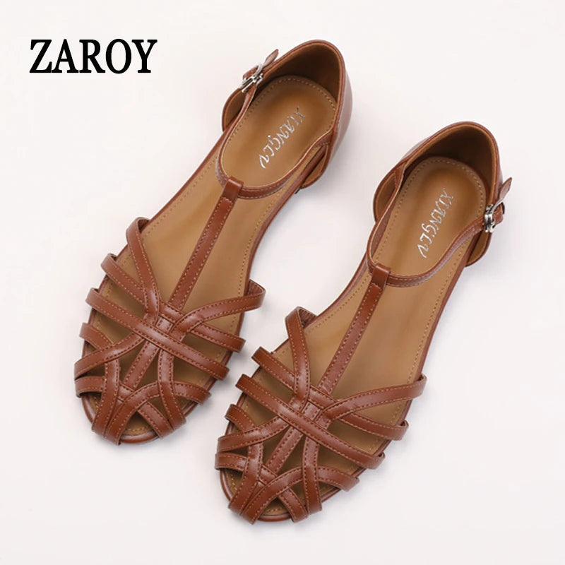 Braided Sandals Women Flat Roman Style Cross Strap Low Heel Shoes