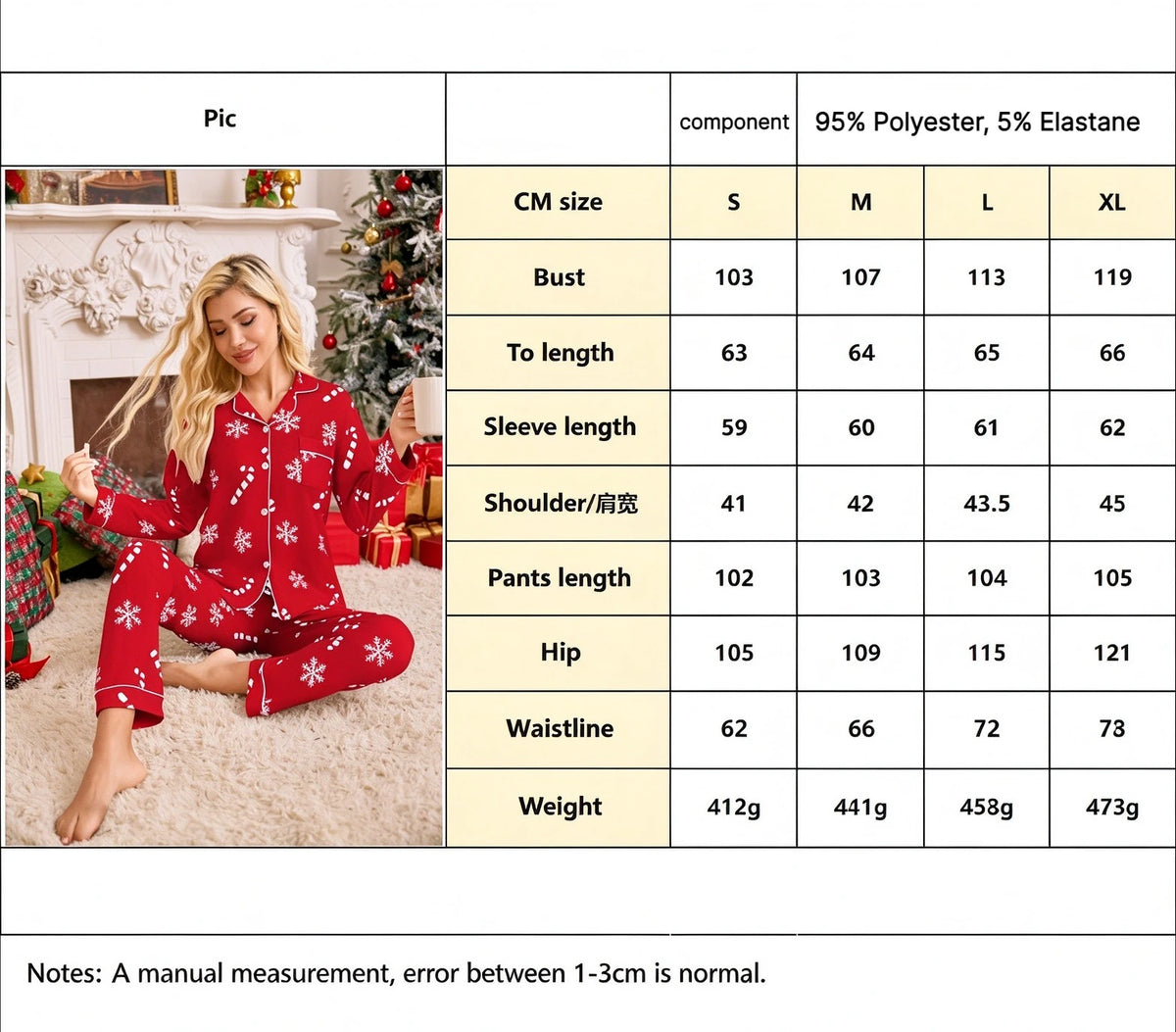 Christmas Pajamas Women 2 Piece Long Sleeve Snowflake Print Set