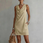 Amara | Women's Mini Dress | Cowl Neck, Sleeveless, A-Line | Side Pockets