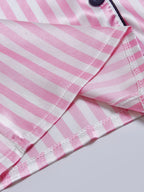 Satin Pajamas Women Short Sleeve 2 Piece Set Striped Embroidered