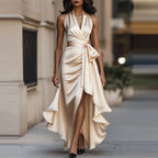 Halterneck Dress Women Maxi Wrap Asymmetric Hem | Honor