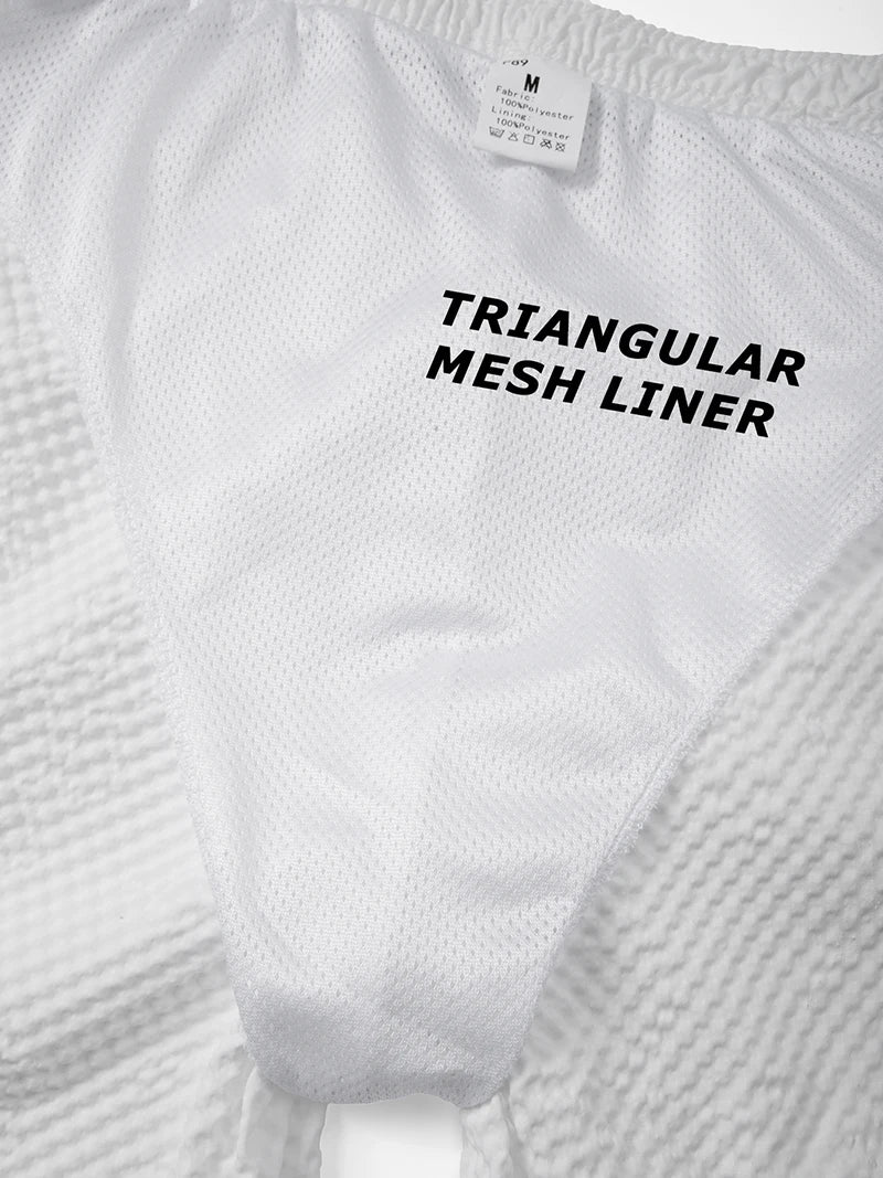 Men Swim Shorts Seersucker Quick Dry Mesh Lined Zipper Pockets