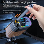 Car Charger 120W | 4-in-1 Retractable, USB-C & Cigarette Lighter | Aria