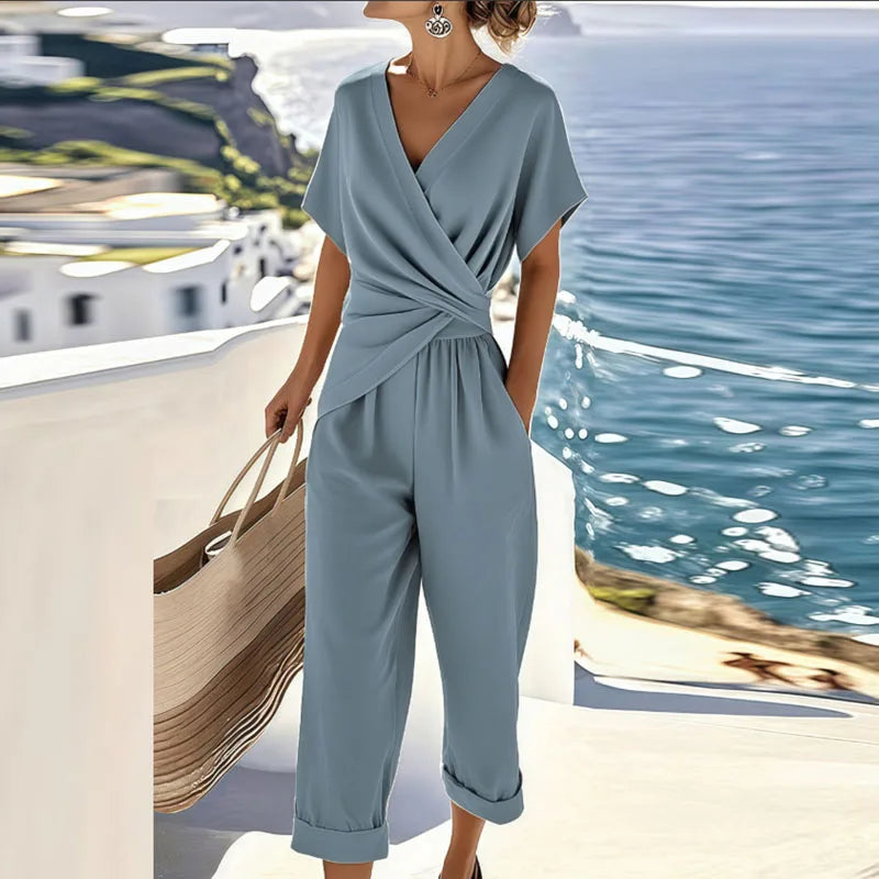 Reva | Women's Two-Piece Set | Wrap Top & Tapered Trousers