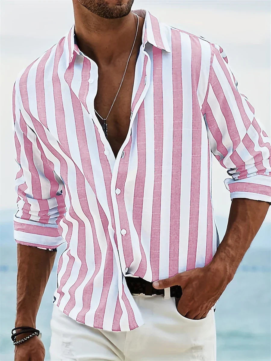 Leah | Men's Linen Shirt | Summer, Striped, Relaxed Fit | Blue & White