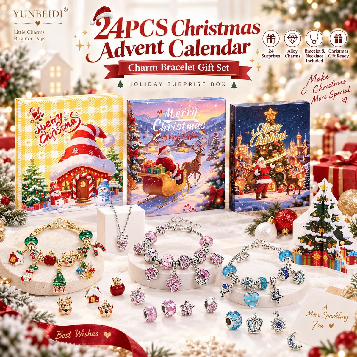 Charm Bracelet Advent Calendar 24 Piece Christmas Countdown Set
