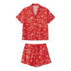 Women Christmas Pajamas 2 Piece Short Sleeve Lounge Set Shirt Shorts