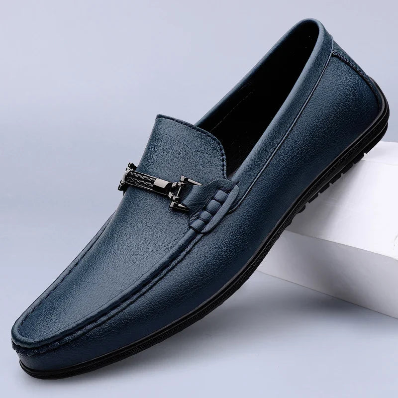 Men Genuine Leather Loafers Metallic Rope Detail