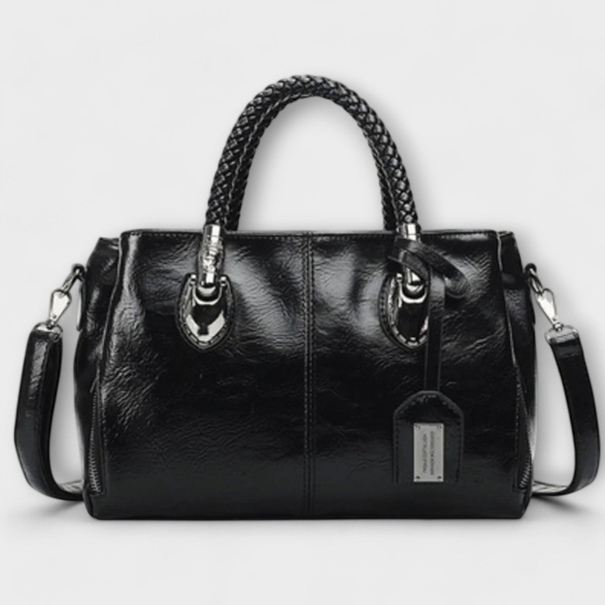 Women structured handbag in a balanced silhouette available in Black Blue Red and Brown