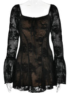 Women Lace Mini Dress Flared Long Sleeves | Zara