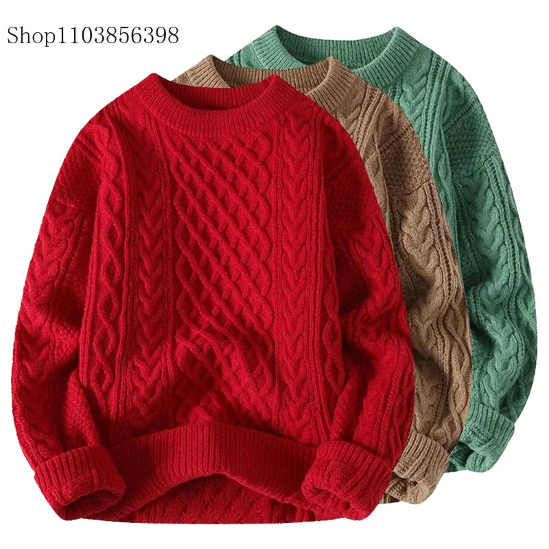 Christmas Jumper Men | Wool Blend Knitted Crewneck Pullover Sweater