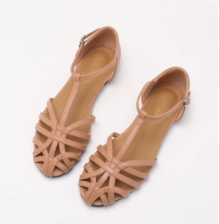 Braided Sandals Women Flat Roman Style Cross Strap Low Heel Shoes