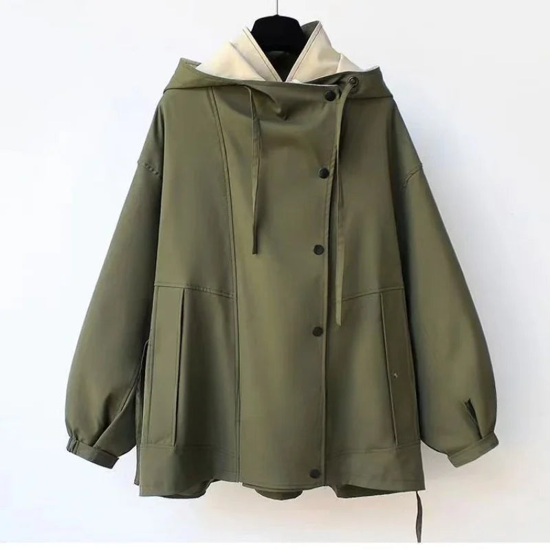Women Hooded Windbreaker Jacket Patchwork
