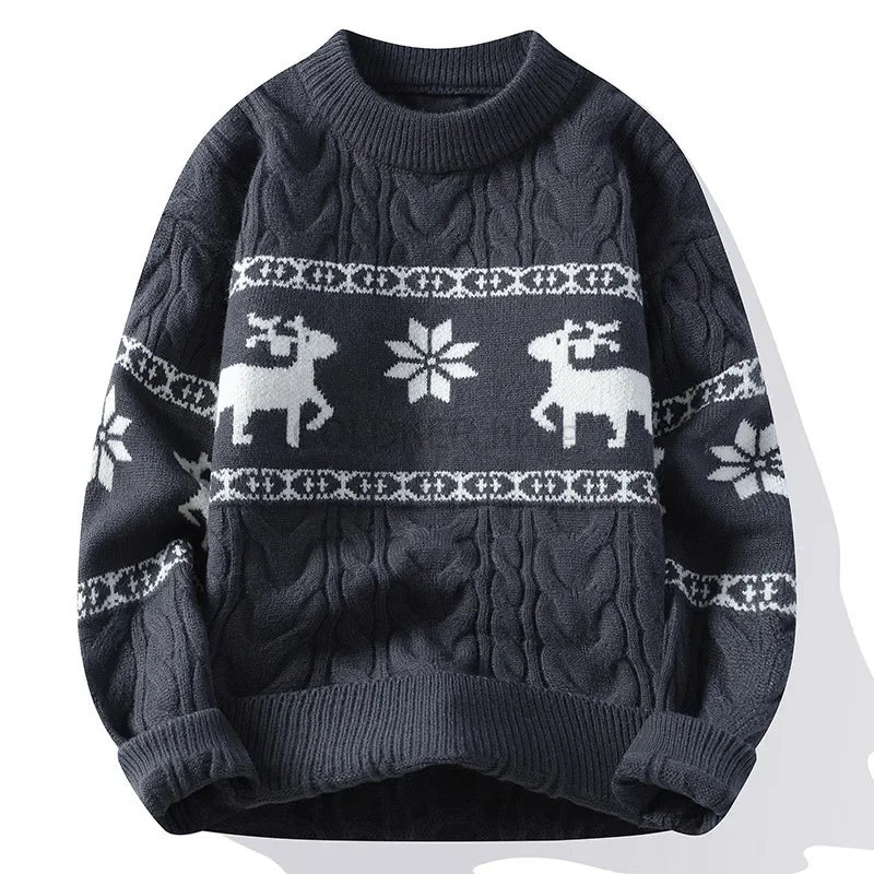Christmas Jumper Women Men Reindeer Pattern Cable Knit Unisex