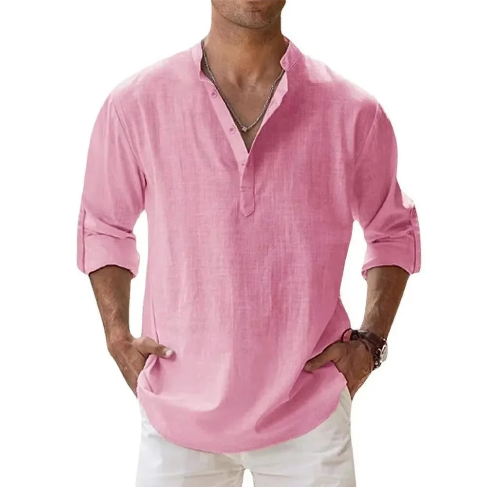 Hawaiian Shirt Men | Cotton Linen Lightweight Long Sleeve Beach Shirt