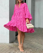 Women Lace Dress Boho Wide Sleeve Button Front | Mila
