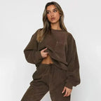 Women Corduroy Sweatset Relaxed Fit 2 Piece Lounge Set