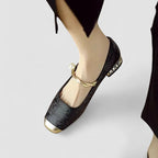 Embla | Ballet Flats | Pearl Embellished, Square Toe, Ankle Strap | Women's
