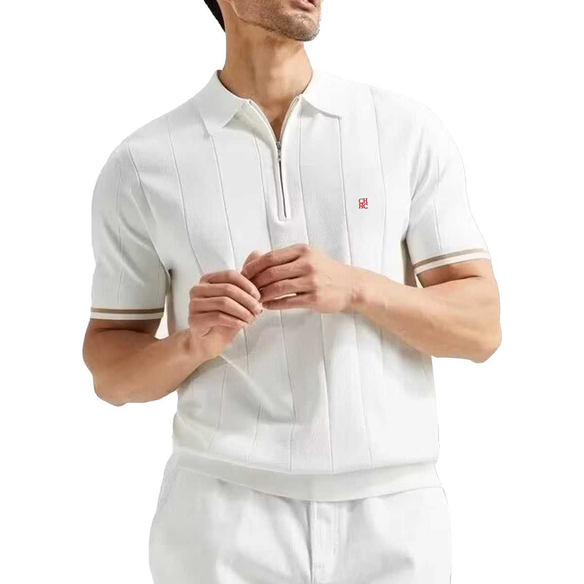Polo Shirt Men Knit Ribbed Textured Short Sleeve Casual Style
