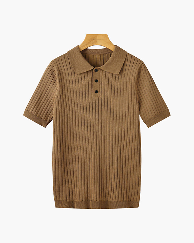 Liora | Men's Polo Shirt | Knitted Cotton, Ribbed Collar | Green, Black, Brown