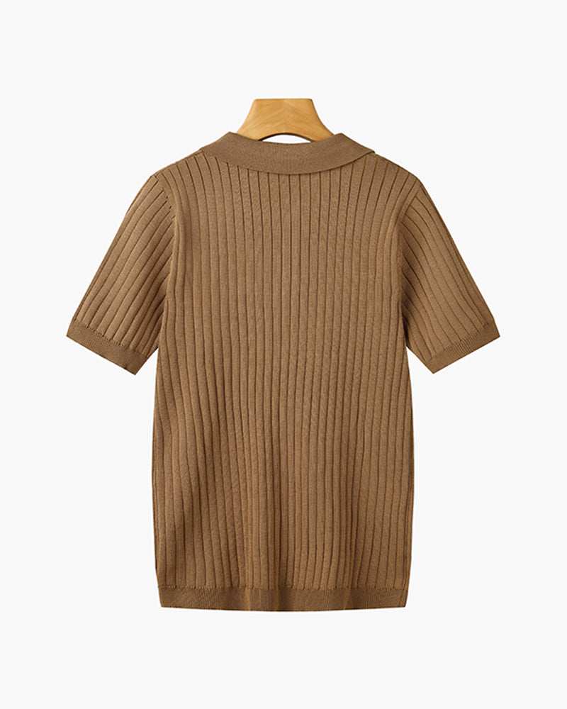 Liora | Men's Polo Shirt | Knitted Cotton, Ribbed Collar | Green, Black, Brown