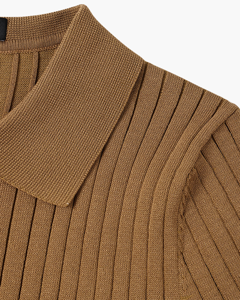 Liora | Men's Polo Shirt | Knitted Cotton, Ribbed Collar | Green, Black, Brown