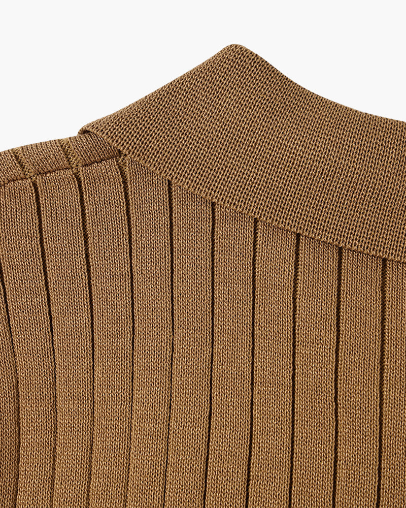 Liora | Men's Polo Shirt | Knitted Cotton, Ribbed Collar | Green, Black, Brown
