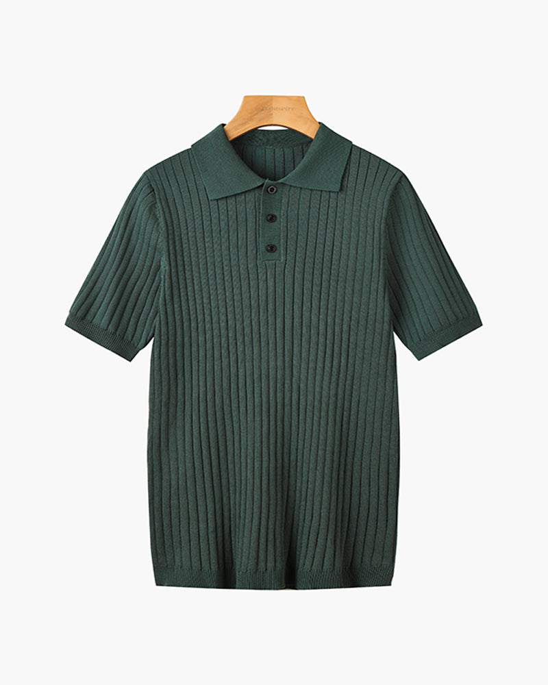 Liora | Men's Polo Shirt | Knitted Cotton, Ribbed Collar | Green, Black, Brown