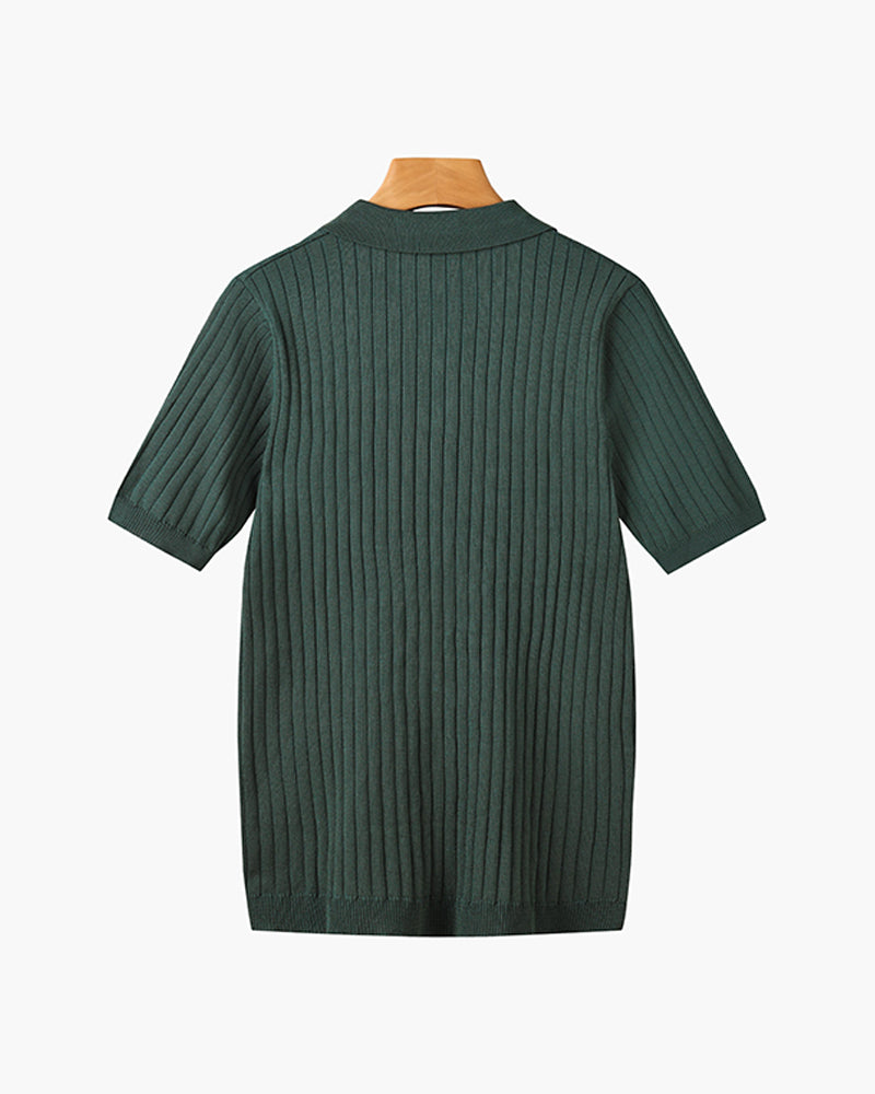 Liora | Men's Polo Shirt | Knitted Cotton, Ribbed Collar | Green, Black, Brown
