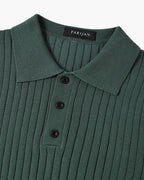 Liora | Men's Polo Shirt | Knitted Cotton, Ribbed Collar | Green, Black, Brown