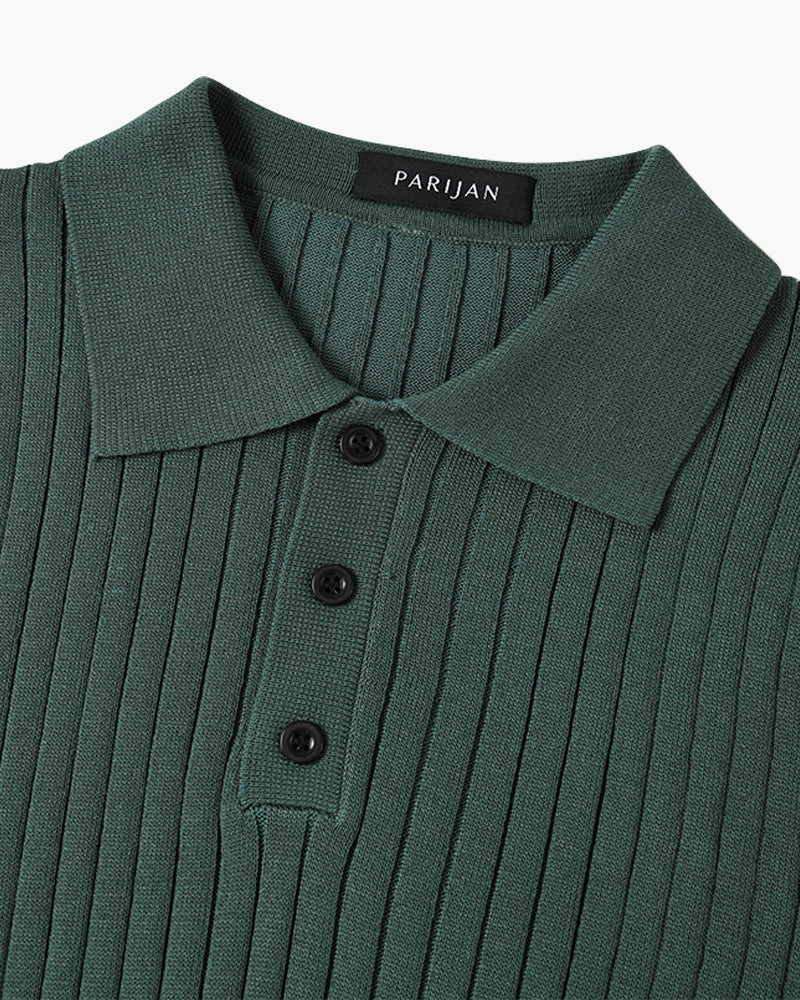 Liora | Men's Polo Shirt | Knitted Cotton, Ribbed Collar | Green, Black, Brown
